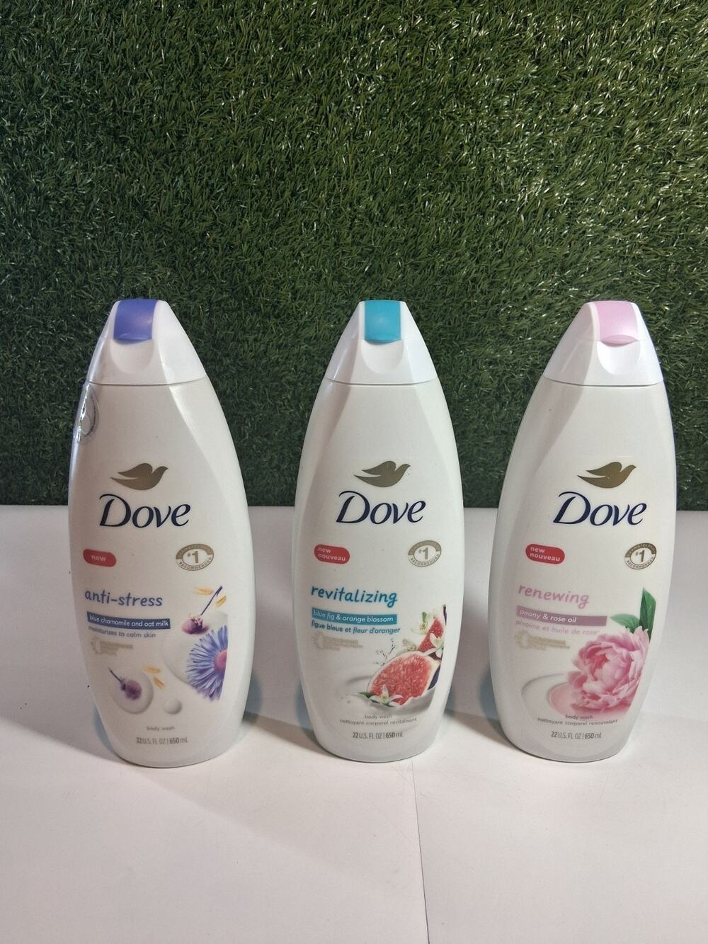 Dove Body Wash Lot of 3 Anti-Stress Revitalizing Renewing 22 oz / 650 mL Each